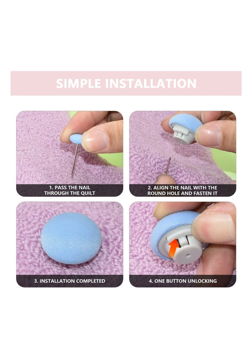 SYOSI - 16 Pcs Quilt Fixing Clips - Bedding Holder Pins for Secure and Neat Bedding - Duvet Fasteners for Quilts, Blankets, Sheets, and More - Mushroom Round Design - Blue, Pink, White, Gray - Image 1
