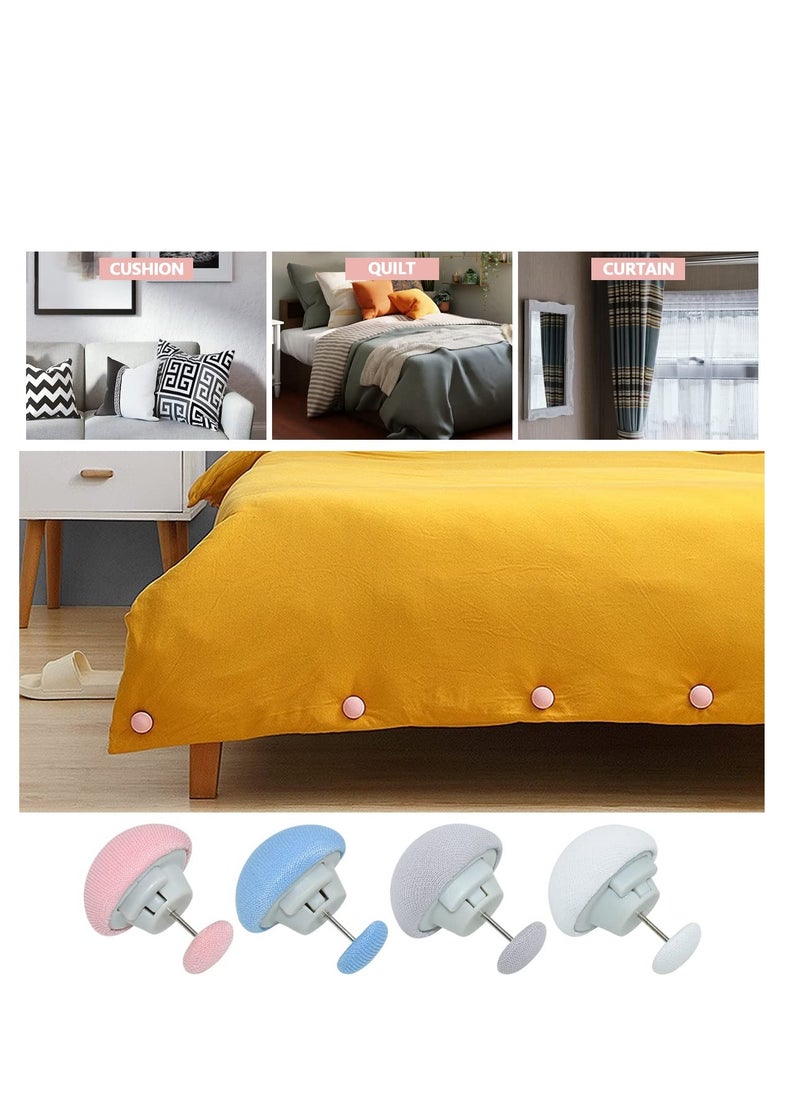 SYOSI - 16 Pcs Quilt Fixing Clips - Bedding Holder Pins for Secure and Neat Bedding - Duvet Fasteners for Quilts, Blankets, Sheets, and More - Mushroom Round Design - Blue, Pink, White, Gray - Image 1