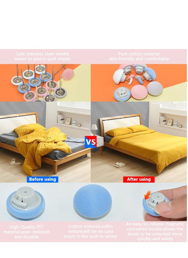 SYOSI - 16 Pcs Quilt Fixing Clips - Bedding Holder Pins for Secure and Neat Bedding - Duvet Fasteners for Quilts, Blankets, Sheets, and More - Mushroom Round Design - Blue, Pink, White, Gray - Image 1