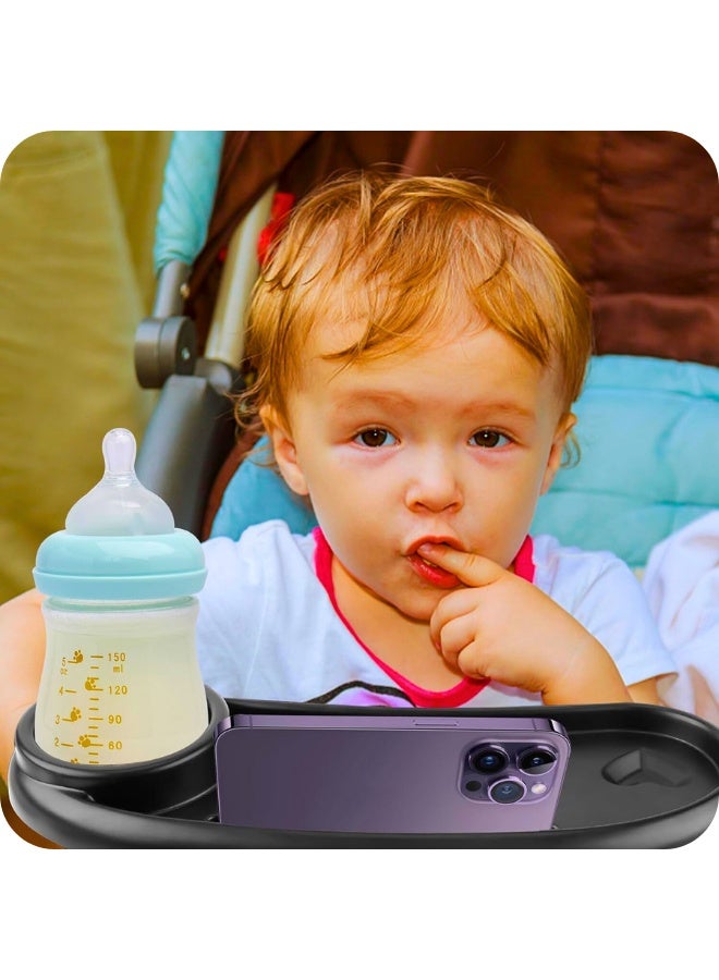 Chase Up Stroller Snack Tray with Cup Holder 3 in 1 Universal Pram Food Tray, Reusable Pushchair Cup Holder Multifunction for Pram accessories Pushchair (Black) - Image 2