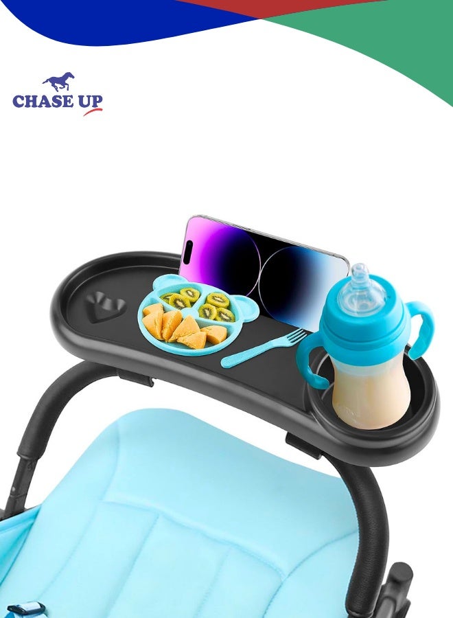 Chase Up Stroller Snack Tray with Cup Holder 3 in 1 Universal Pram Food Tray, Reusable Pushchair Cup Holder Multifunction for Pram accessories Pushchair (Black) - Image 1