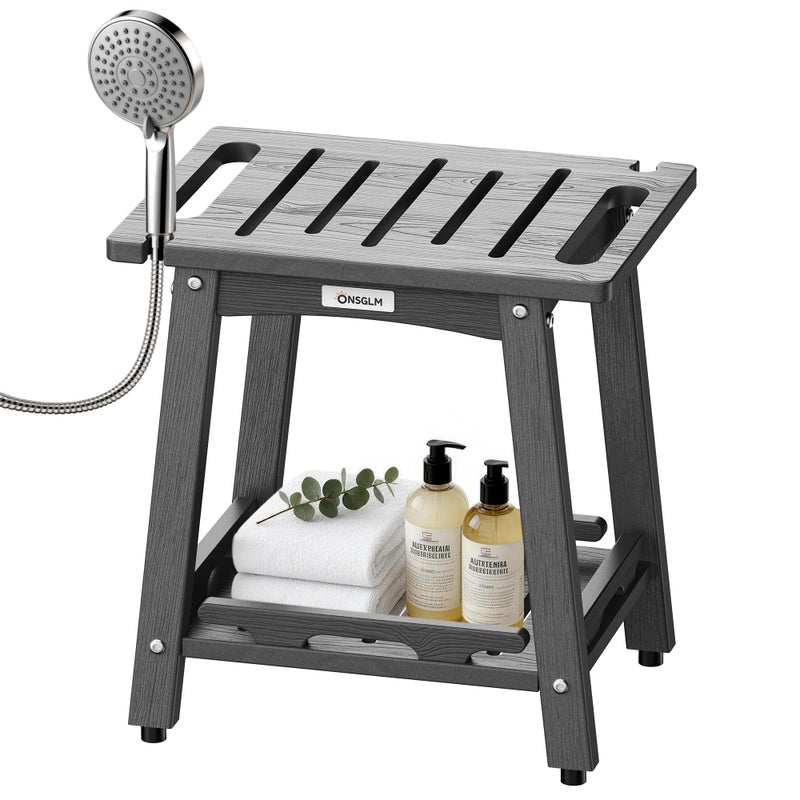 ONSGLM Shower Bench Seat, Non-Slip Shower Benches for Inside Shower to Sit on, HDPE Waterproof Shower Stool for Shaving Legs, Shower Chair with Adjustable Feet for Bathroom, Indoor/Outdoor Use, Grey - Image 1