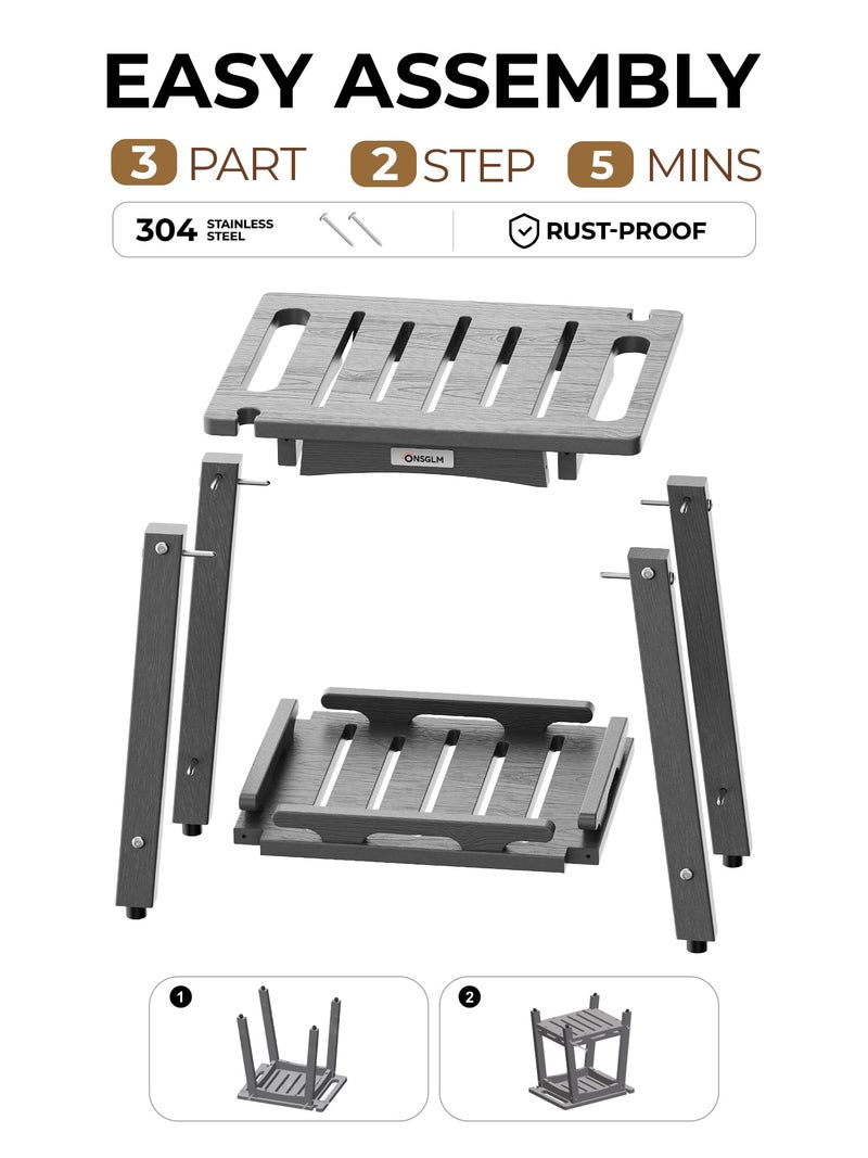 ONSGLM Shower Bench Seat, Non-Slip Shower Benches for Inside Shower to Sit on, HDPE Waterproof Shower Stool for Shaving Legs, Shower Chair with Adjustable Feet for Bathroom, Indoor/Outdoor Use, Grey - Image 5