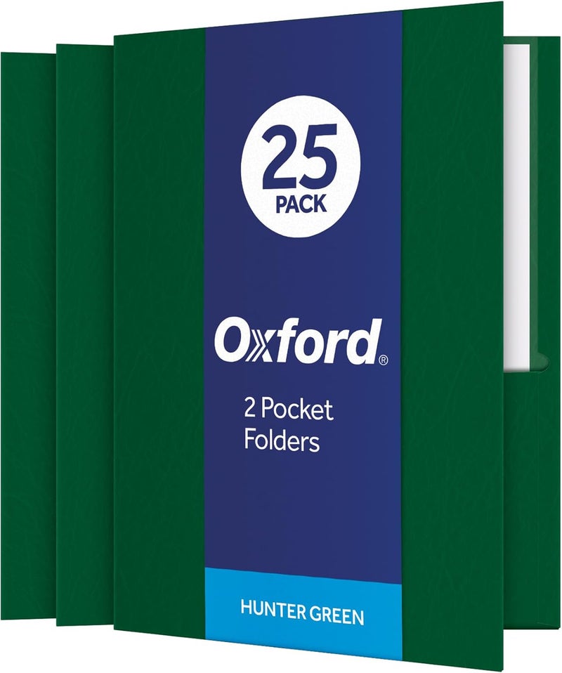 Oxford Two Pocket Folders, Textured Paper, Hunter Green, For School, Home, and Office, Letter Size, 25 Per Box (57556EE) - Image 1