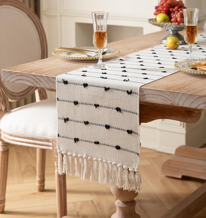 STONEMUNK Cotton Table Runner 13'' x 72'' Eco-Friendly Hand-Made Cotton Runner for Parties, Dining Table, Wedding, Boho Runner - (Black - Pile (Raj)) - Image 2