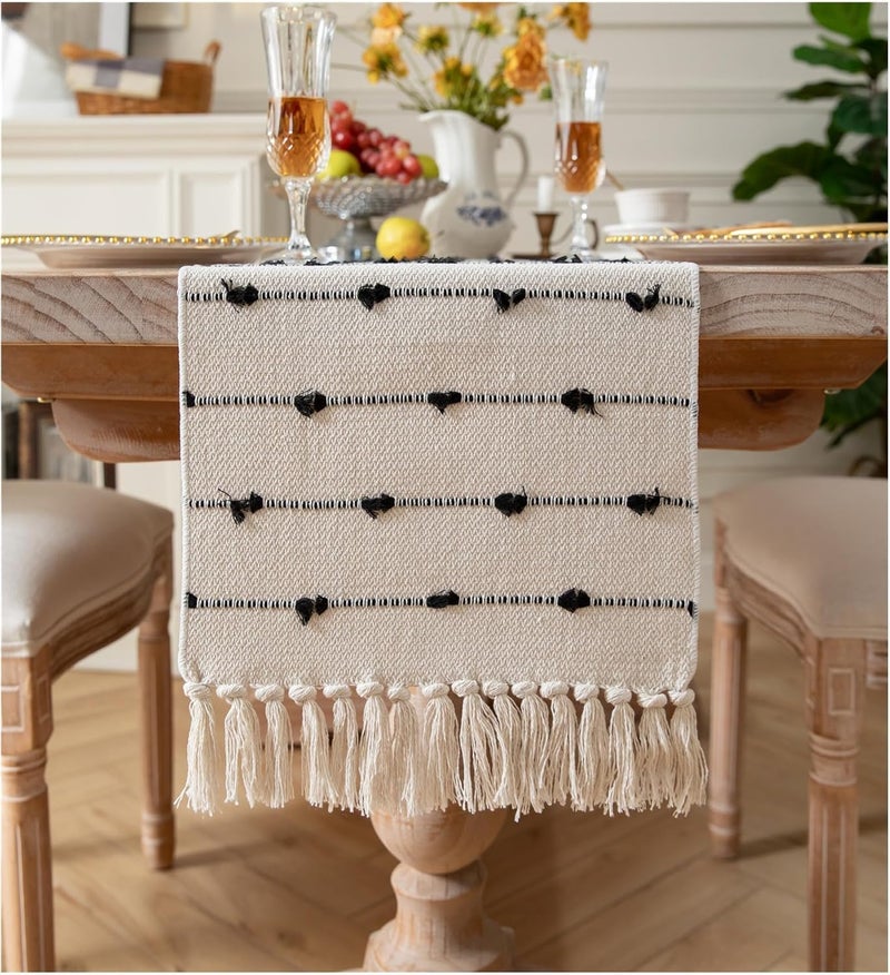 STONEMUNK Cotton Table Runner 13'' x 72'' Eco-Friendly Hand-Made Cotton Runner for Parties, Dining Table, Wedding, Boho Runner - (Black - Pile (Raj)) - Image 1