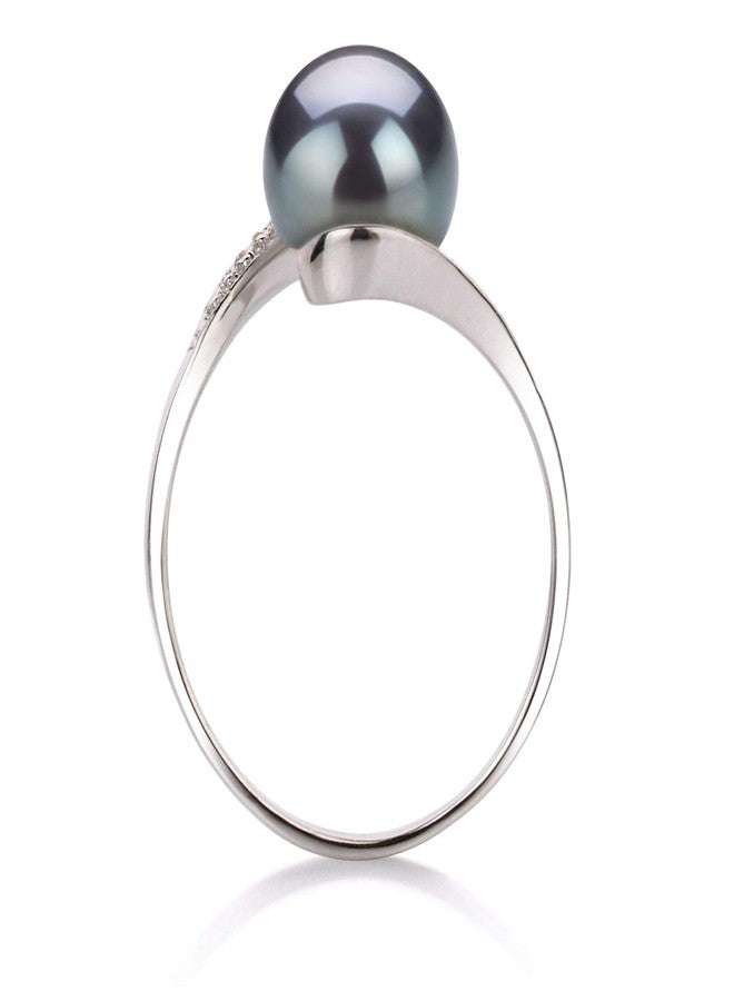 PearlsOnly Chantel Black 9-10mm AA Quality Freshwater 925 Sterling Silver Cultured Pearl Ring For Women - Size-6 - Image 3