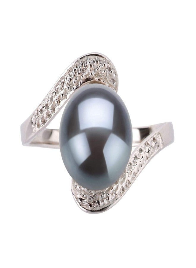 PearlsOnly Chantel Black 9-10mm AA Quality Freshwater 925 Sterling Silver Cultured Pearl Ring For Women - Size-6 - Image 2