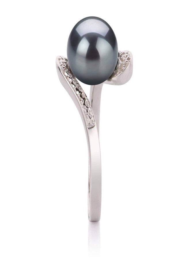 PearlsOnly Chantel Black 9-10mm AA Quality Freshwater 925 Sterling Silver Cultured Pearl Ring For Women - Size-6 - Image 4