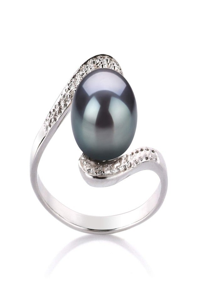 PearlsOnly Chantel Black 9-10mm AA Quality Freshwater 925 Sterling Silver Cultured Pearl Ring For Women - Size-6 - Image 1