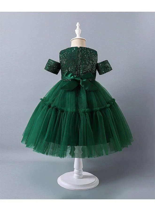 Mark & Mia Mark & Mia Sequins Embellished & Bow Detailed Cold Shoulder Tutu Dress - Green