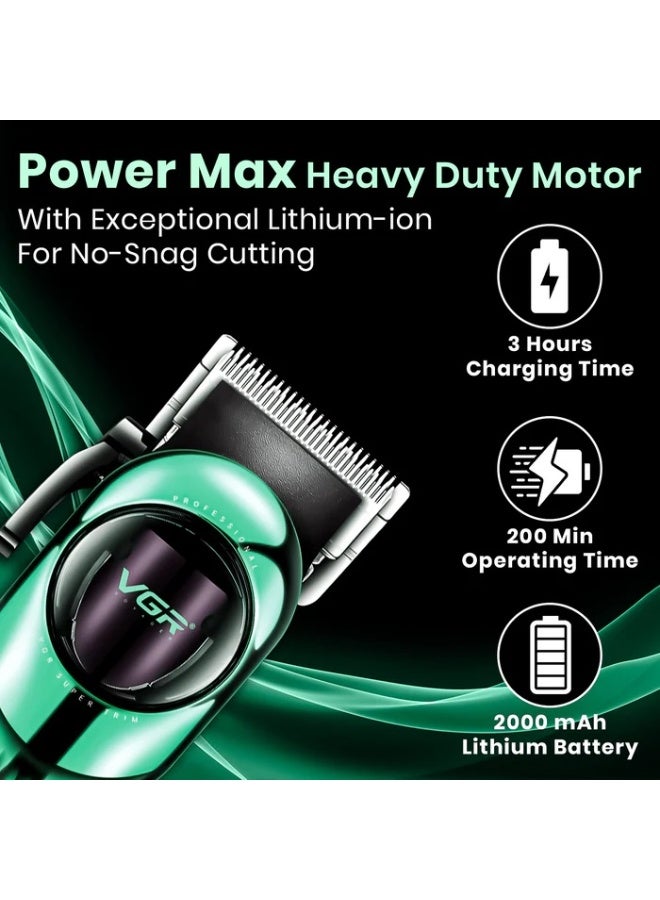 ماكينة حلاقه V-166 الإحترافيه بقاعدة شحن و شاشه ديجيتال بقوة 2000 مللى أمبير و 6 أمشاط باللون الأزرق × أسود - Image 3