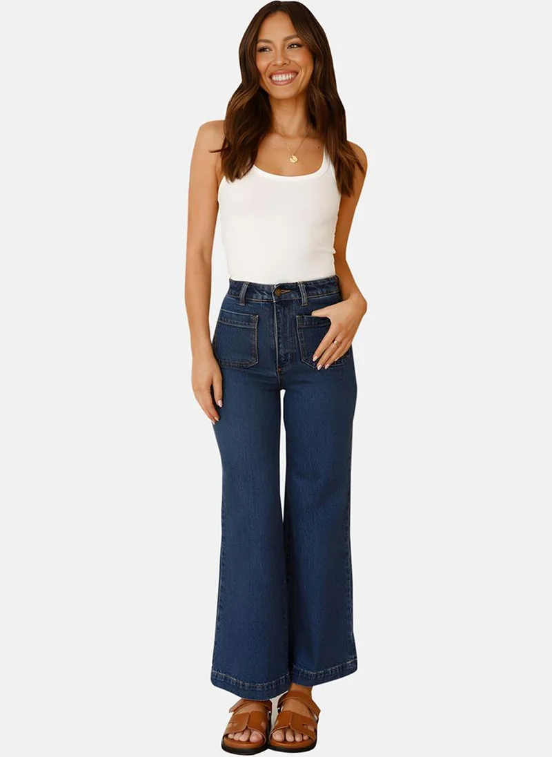 يونيكي Blue Wide Leg Clean Look High-Rise Jeans