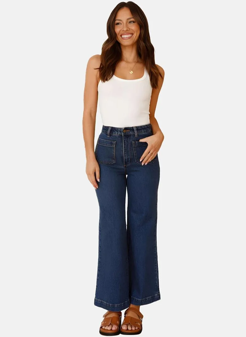 يونيكي Blue Wide Leg Clean Look High-Rise Jeans