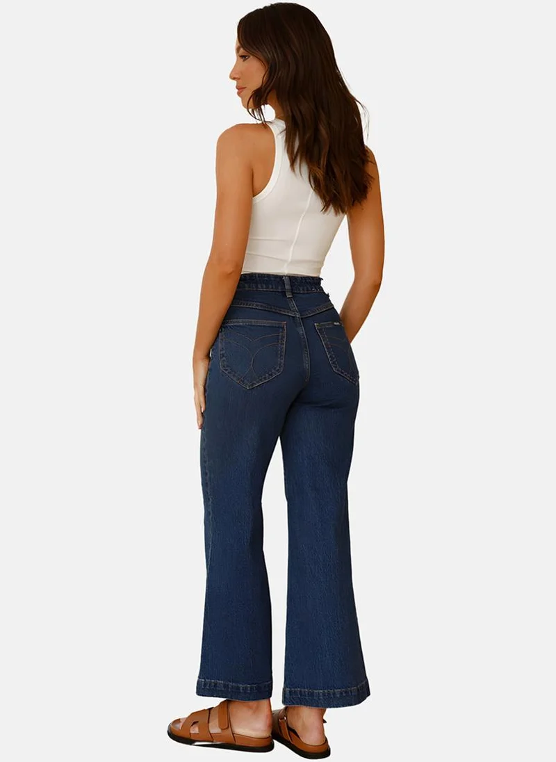 يونيكي Blue Wide Leg Clean Look High-Rise Jeans