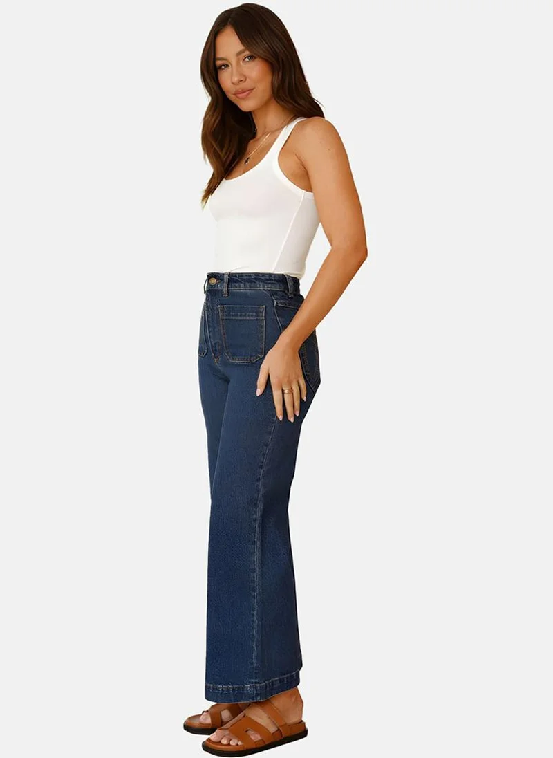 YUNIQEE Blue Wide Leg Clean Look High-Rise Jeans