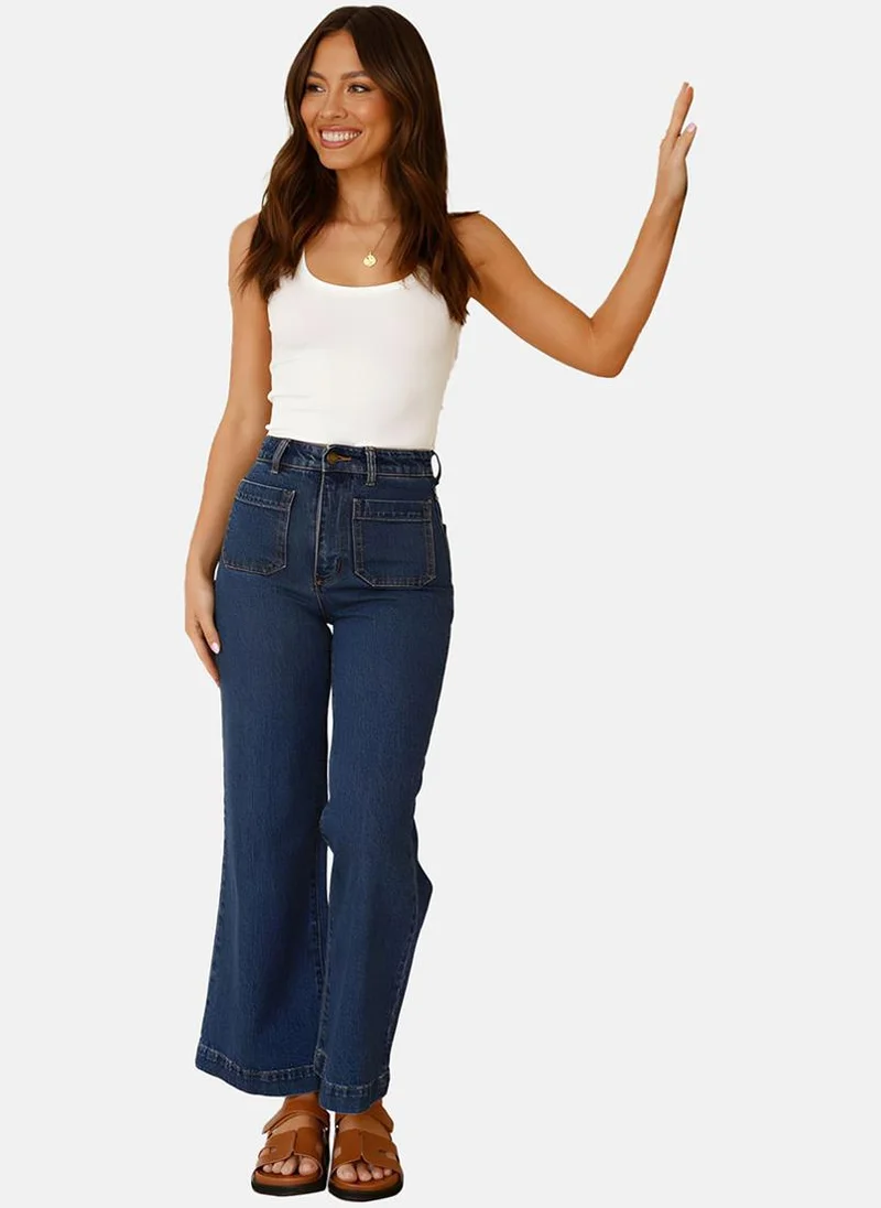 يونيكي Blue Wide Leg Clean Look High-Rise Jeans