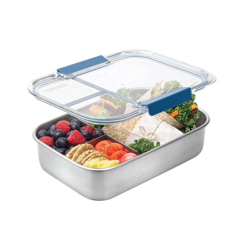 Smash Stainless Steel Bento Lunch Box 3 Compartments Blue 1300ml - Image 2