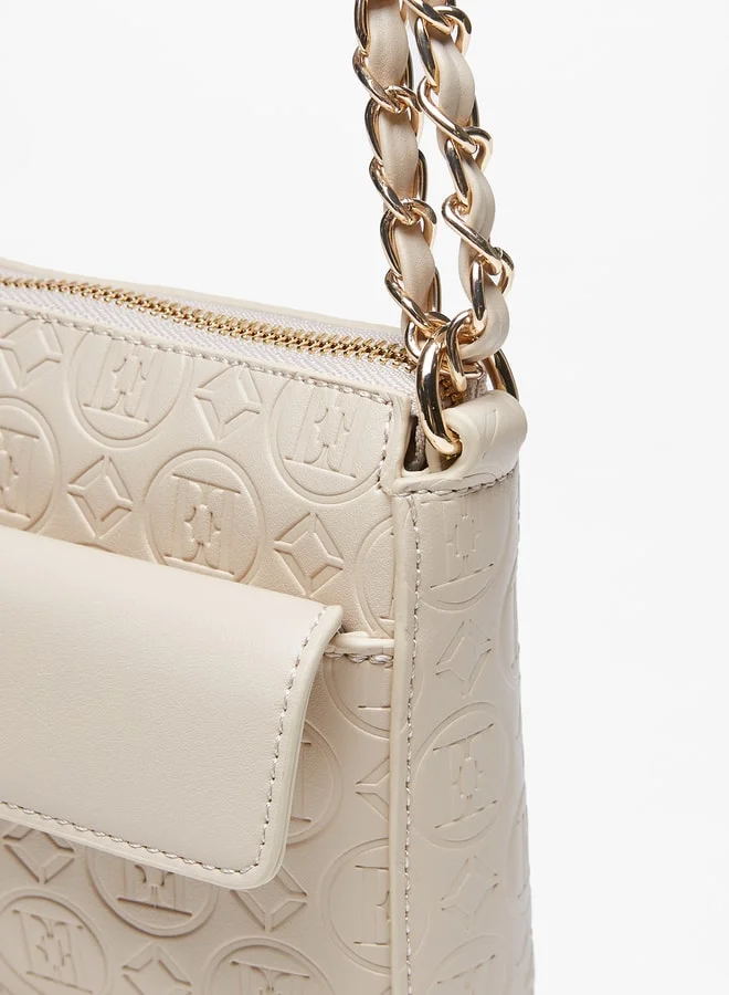 ELLE Women's Monogram Embossed Crossbody Bag with Zip Closure