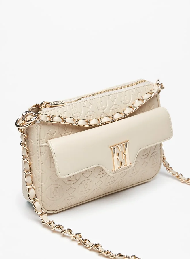 ELLE Women's Monogram Embossed Crossbody Bag with Zip Closure