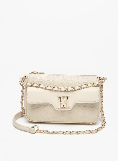 ELLE Women's Monogram Embossed Crossbody Bag with Zip Closure
