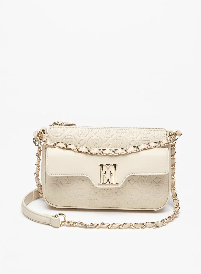ELLE Women's Monogram Embossed Crossbody Bag with Zip Closure