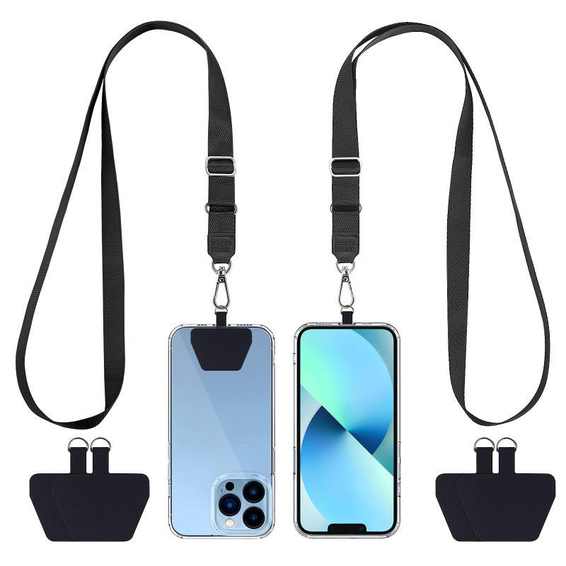 CACOE Phone Lanyard 2 Pcs Adjustable Neck Strap,4 Pcs Patches,Multifuctional Patch Polyester Phone Lanyards Compatible with Most Smartphones(Black+Black) - Image 1
