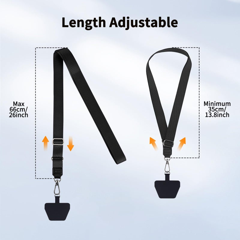 CACOE Phone Lanyard 2 Pcs Adjustable Neck Strap,4 Pcs Patches,Multifuctional Patch Polyester Phone Lanyards Compatible with Most Smartphones(Black+Black) - Image 5