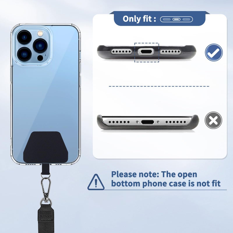 CACOE Phone Lanyard 2 Pcs Adjustable Neck Strap,4 Pcs Patches,Multifuctional Patch Polyester Phone Lanyards Compatible with Most Smartphones(Black+Black) - Image 3
