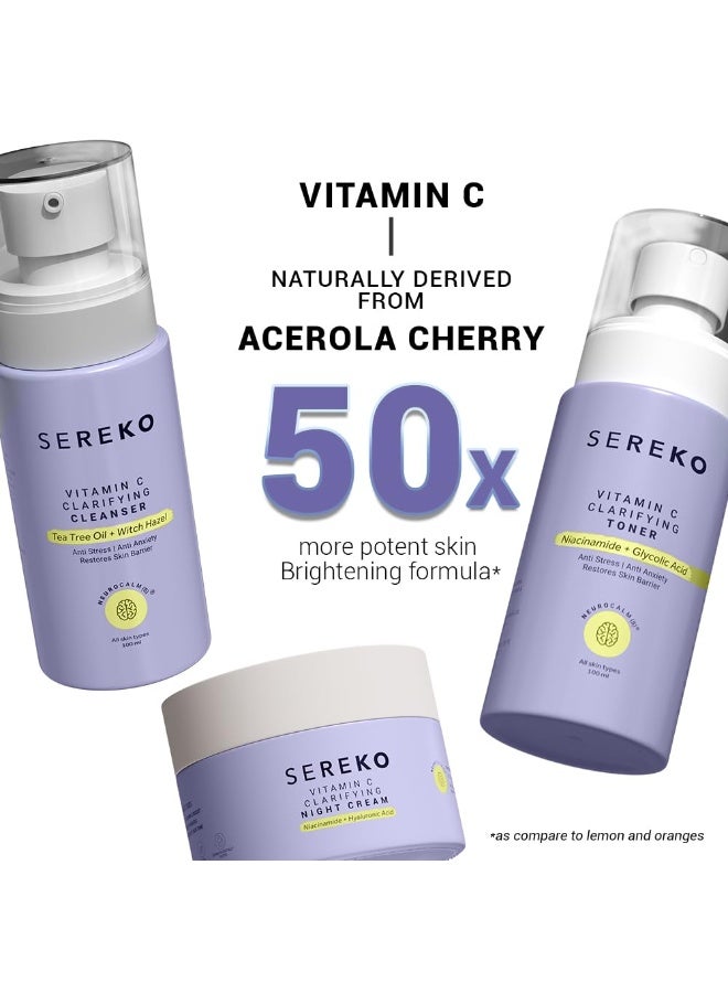 SEREKO Vitamin C Clarifying Classics Skincare Gift Set for Women & Men, Birthday & Anniversary | Clarifying Face Cleanser 100ml, Face Toner 100ml & Night Cream 50ml - Image 2