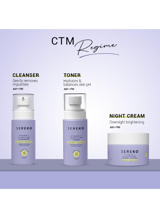 SEREKO Vitamin C Clarifying Classics Skincare Gift Set for Women & Men, Birthday & Anniversary | Clarifying Face Cleanser 100ml, Face Toner 100ml & Night Cream 50ml - Image 3