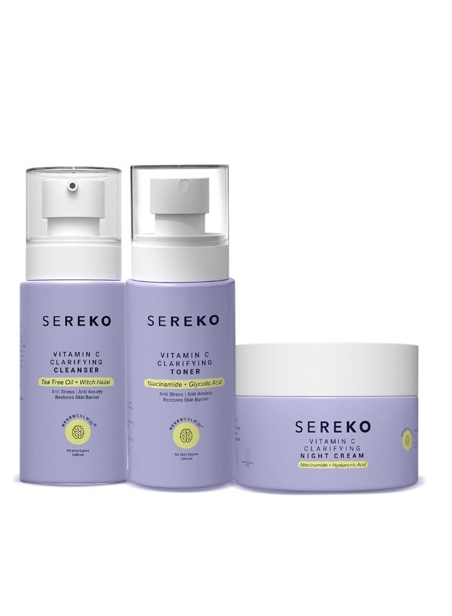 SEREKO Vitamin C Clarifying Classics Skincare Gift Set for Women & Men, Birthday & Anniversary | Clarifying Face Cleanser 100ml, Face Toner 100ml & Night Cream 50ml - Image 1