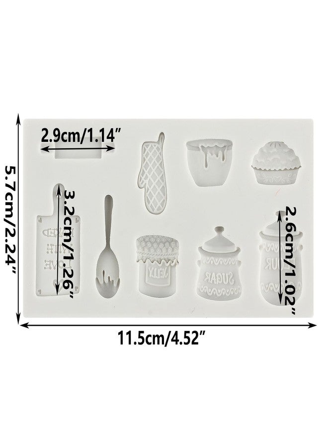 MINFEIDMS Miniature Home Baking Silicone Molds Rolling Pin Oven Glove Cake Bowl Wooden Spoon Chocolate Fondant Mold for Cake Decoration Cupcake Topper Candy Sugar Craft Polymer Clay Gum Paste - Image 2
