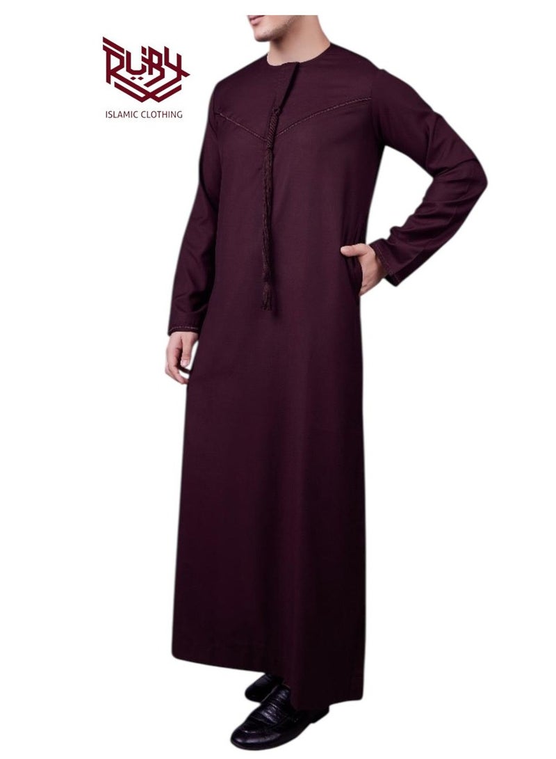 RUBY ISLAMIC CLOTHING Heritage Maroon  Emirati Thobe with Tassel Accent and Zip Closure - Image 1
