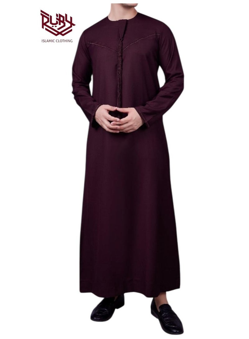 RUBY ISLAMIC CLOTHING Heritage Maroon  Emirati Thobe with Tassel Accent and Zip Closure - Image 2