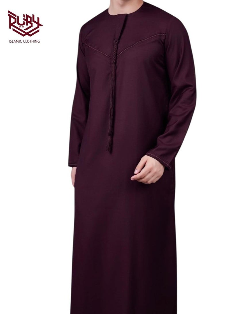 RUBY ISLAMIC CLOTHING Heritage Maroon  Emirati Thobe with Tassel Accent and Zip Closure - Image 3
