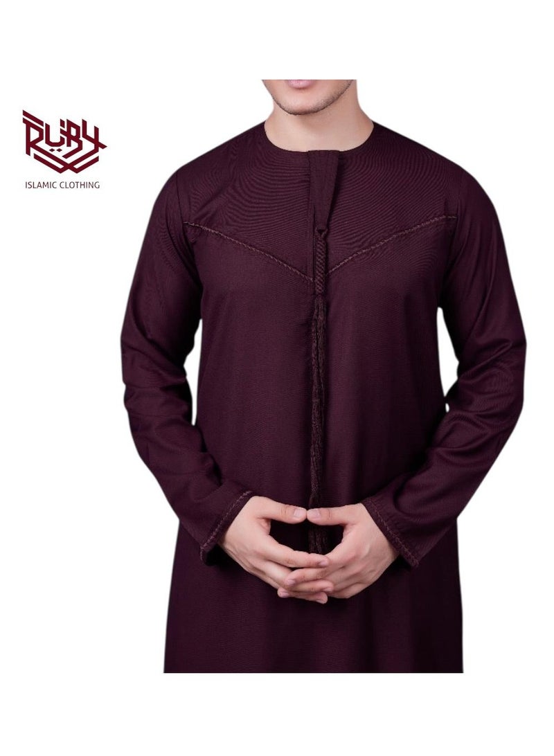 RUBY ISLAMIC CLOTHING Heritage Maroon  Emirati Thobe with Tassel Accent and Zip Closure - Image 4