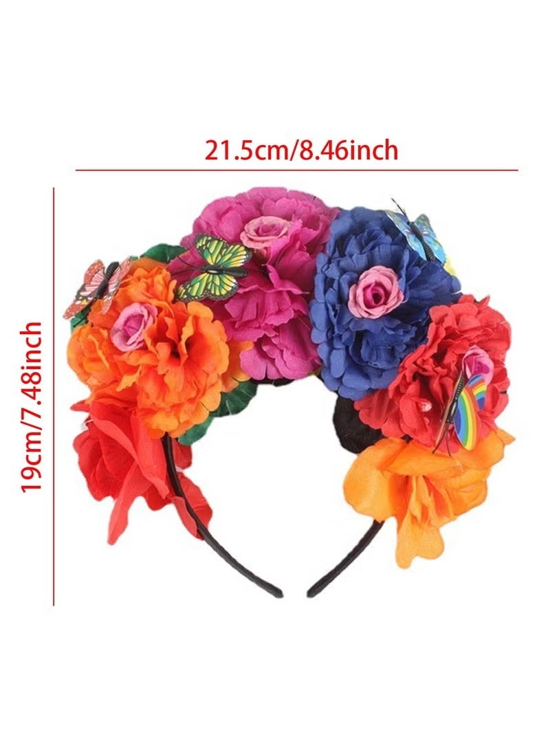 عصابة رأس مزينة بتيجان الزهور المكسيكية، قطعة رأس لحفلة عيد الهالوين (ملونة) - Image 5