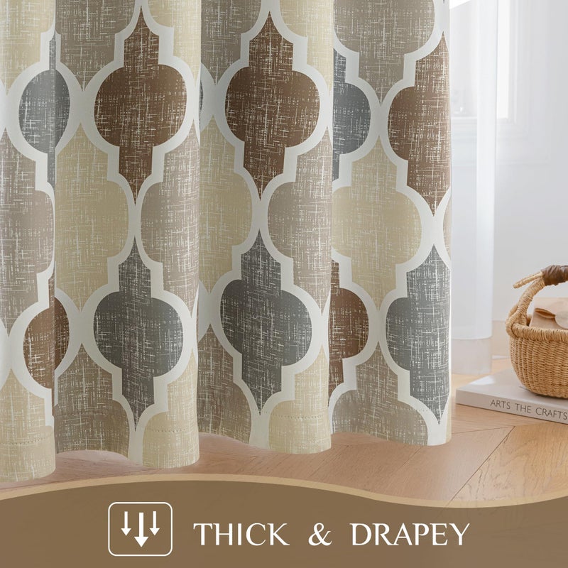 Beauoop 100% Blackout Curtains 63 Inches Long 2 Panels for Bedroom Living Room Brown Grey Moroccan Geo Room Darkening Thermal Insulated Soundproof Grommet Top Window Treatments Drapes, 50x63 Set of 2 - Image 4