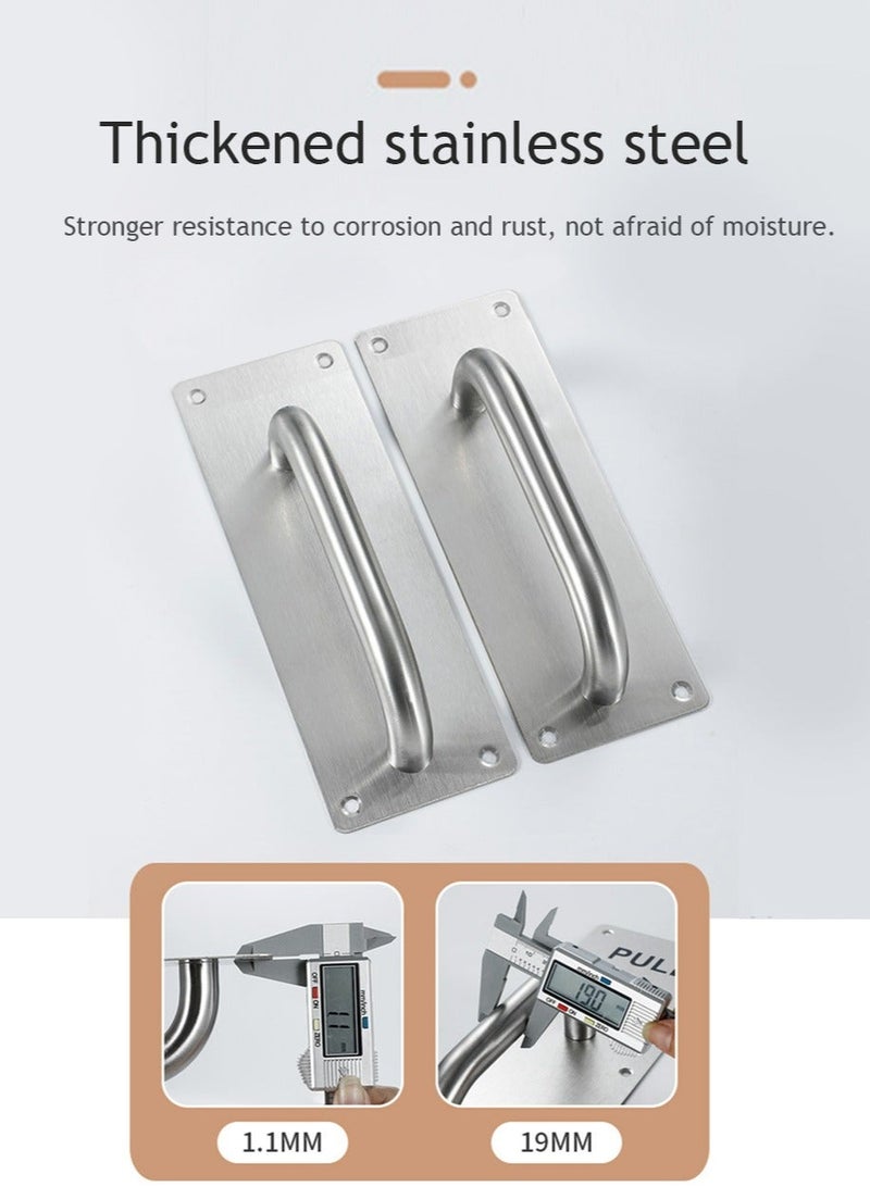 Door Handles, Pull Push Door Handles with Back Plate, Sliding Silver Handle Set for Gate Cabinet Cupboard Barn Shed Toilet Door, Heavy Duty Pull Handles Hardware - Image 4