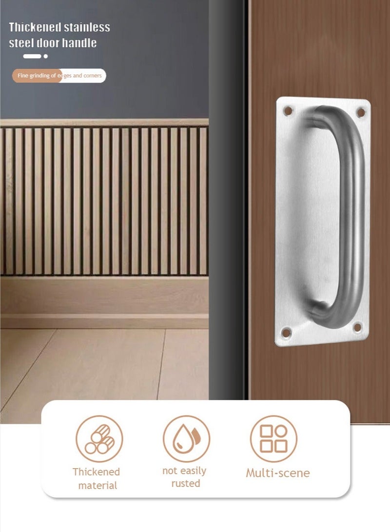 Door Handles, Pull Push Door Handles with Back Plate, Sliding Silver Handle Set for Gate Cabinet Cupboard Barn Shed Toilet Door, Heavy Duty Pull Handles Hardware - Image 2