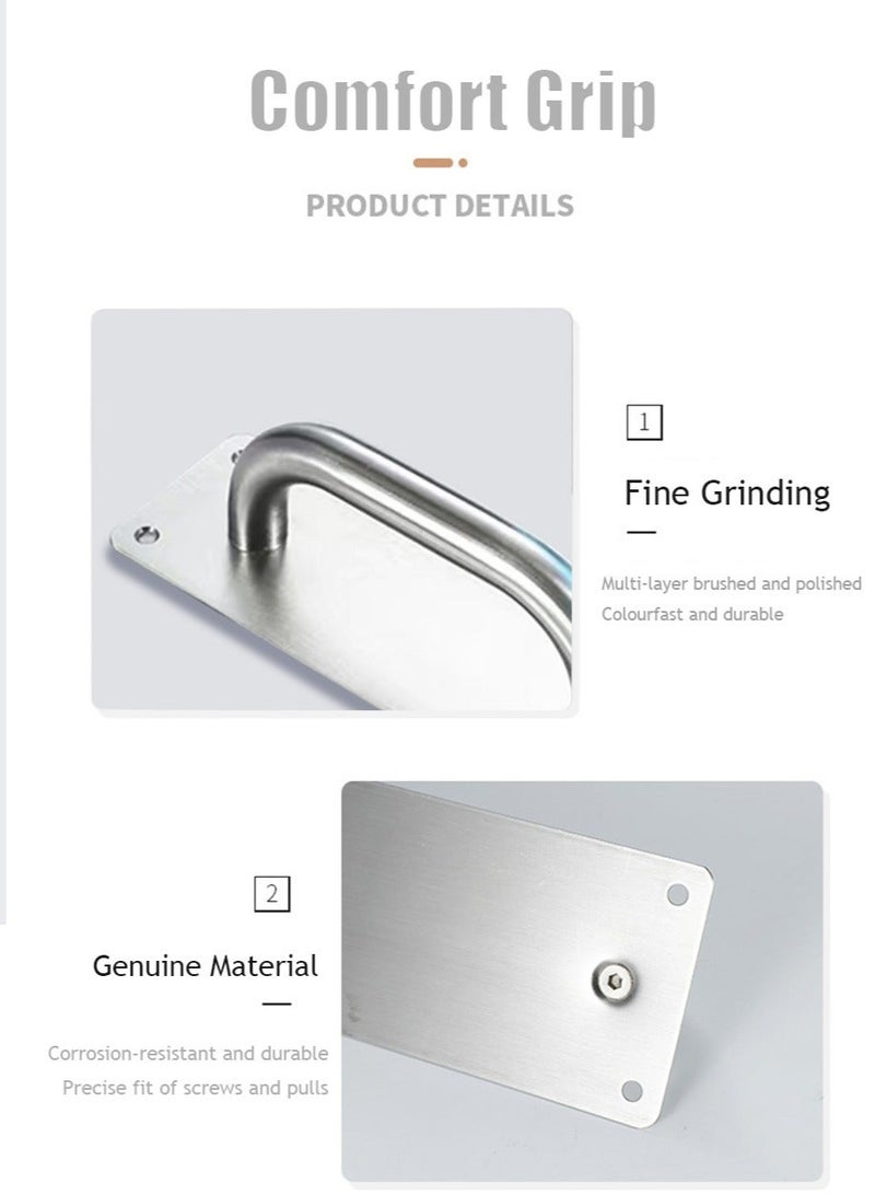 Door Handles, Pull Push Door Handles with Back Plate, Sliding Silver Handle Set for Gate Cabinet Cupboard Barn Shed Toilet Door, Heavy Duty Pull Handles Hardware - Image 5