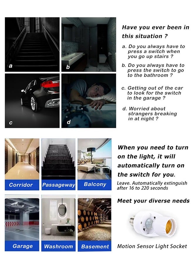 Generic - Motion Sensor Light Socket, Infrared Sensor Lamp Holder Screw LED CFL Incandescent Bulb Adapter, Outdoor Indoor Garage Light, for Basement - Image 1
