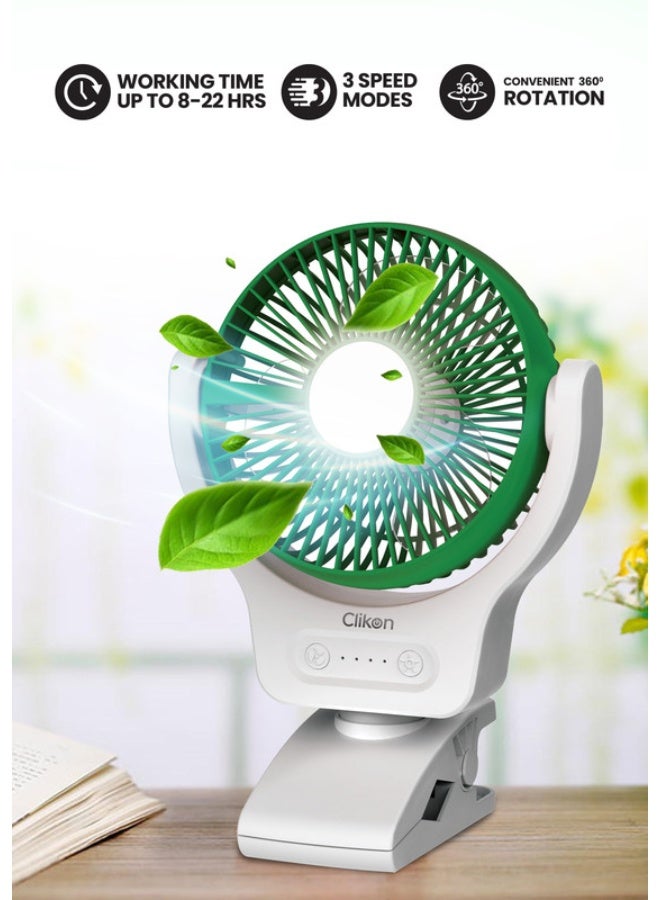 Clikon Wall And Table Clip Fan, 3 Leaf Blades For Strong Wind And 3-Speed Levels, High Performance Motor For High Speed Wind, 360-Degree Rotation CK2049 Green - Image 2