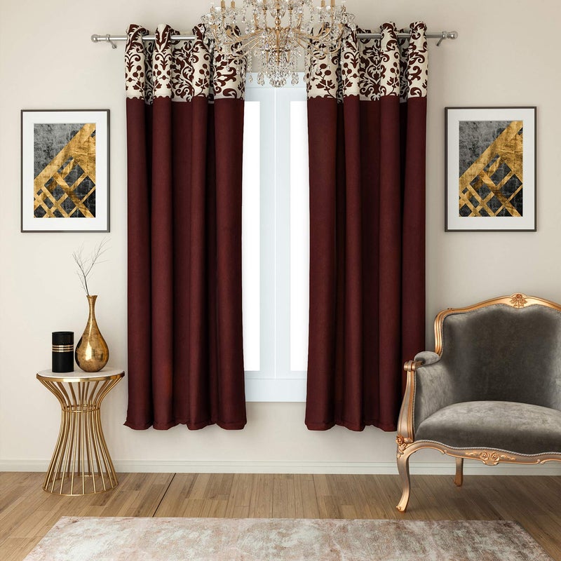 Swayam 100% Cotton Window Curtain (2PC) 210TC for Bedroom, Living Room - Comes with Readymade Eyelets, Triple Layer Weave (5Ft) Noise Dampener, Machine Washable - Dark Brown - Image 1