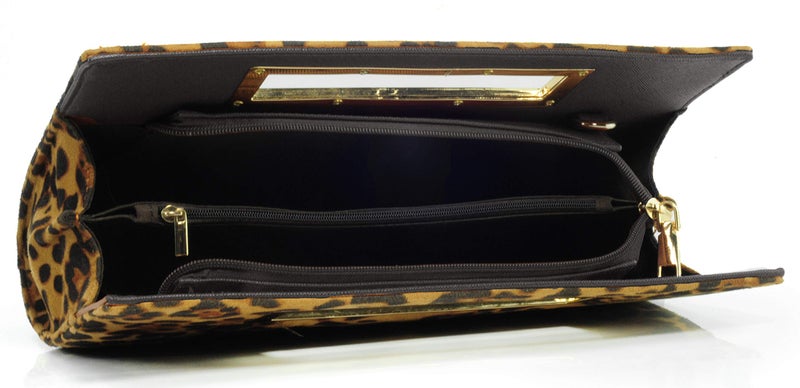 HOXIS Leopard Print Metal Grip Cut it out Clutch with Chain Shoulder Strap Womens Handbag - Image 3