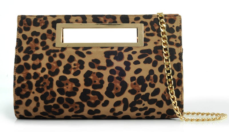 HOXIS Leopard Print Metal Grip Cut it out Clutch with Chain Shoulder Strap Womens Handbag - Image 2
