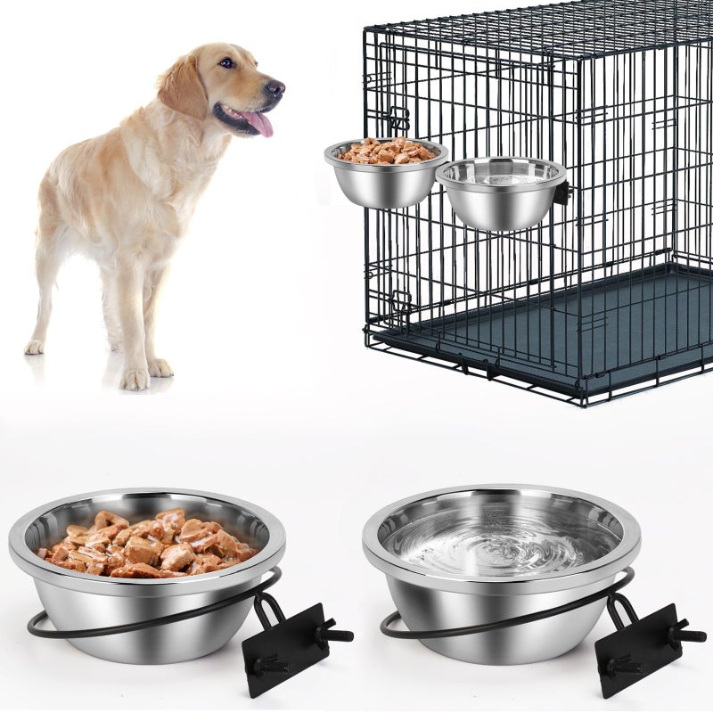 ShineMe Crate Bowls for Large Dogs ShineMe Heavy Duty Hanging Dog Bowls for Kennel Cage Crates No Spill Stainless Steel Dog Crate Water Bowl or Large and Medium Dogs 56oz Set of 2 - Image 2