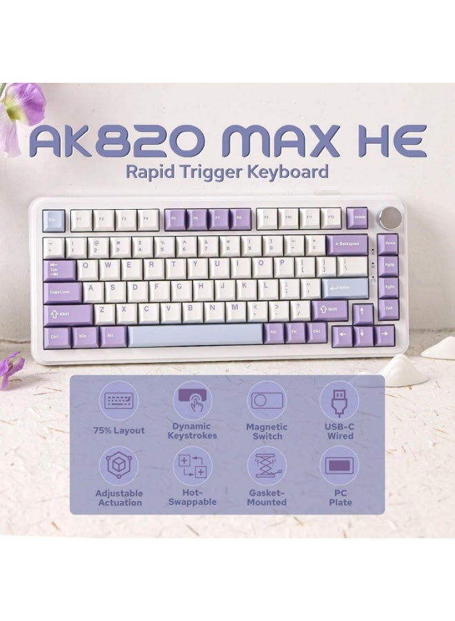 A-jazz AK820 Max 75% Hall Effect Magnetic Gaming Keyboard, Rapid Trigger, Adjustable Actuation 0.1-3.4mm, 8K Polling Rate, RGB Backlit, Wired USB-C - Image 3