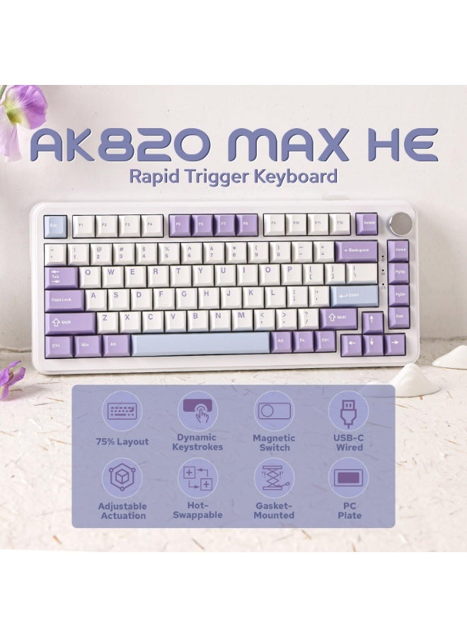 A-jazz AK820 Max 75% Hall Effect Magnetic Gaming Keyboard, Rapid Trigger, Adjustable Actuation 0.1-3.4mm, 8K Polling Rate, RGB Backlit, Wired USB-C - Image 2